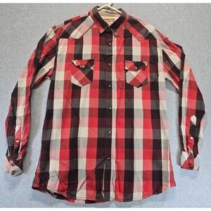 US Expedition Western Shirt Mens Large Multicolor Plaid Cotton Cowboy Pearl Snap